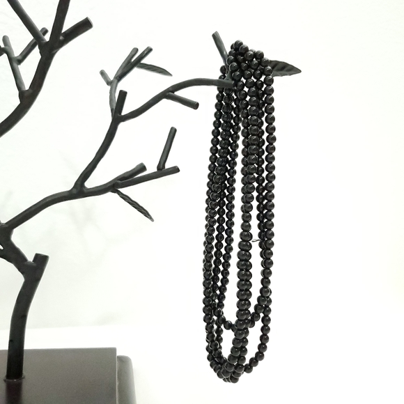 Long Black Plastic Beaded Necklace 32" length - Picture 2 of 6